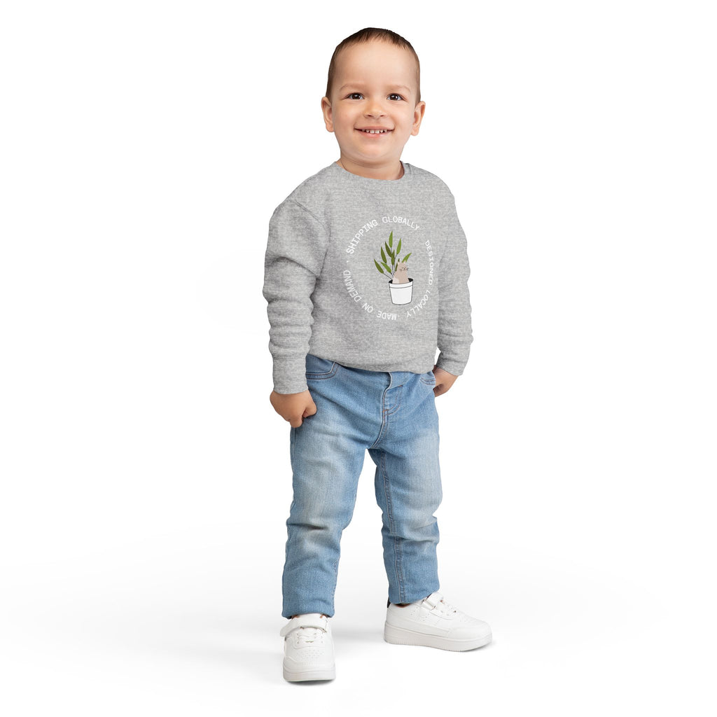 Toddler Sweatshirt — Cute Potted Plant Graphic "Growing Globally"