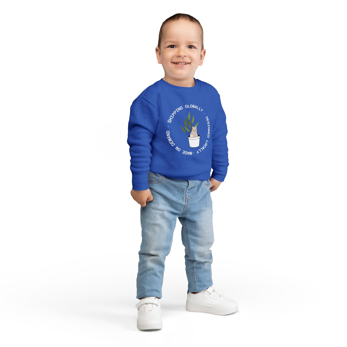 Toddler Sweatshirt — Cute Potted Plant Graphic "Growing Globally"