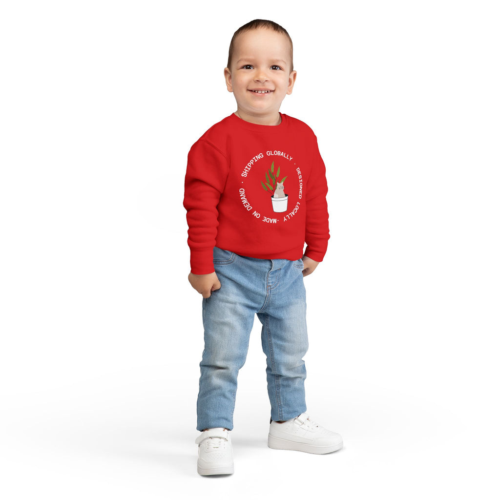 Toddler Sweatshirt — Cute Potted Plant Graphic "Growing Globally"