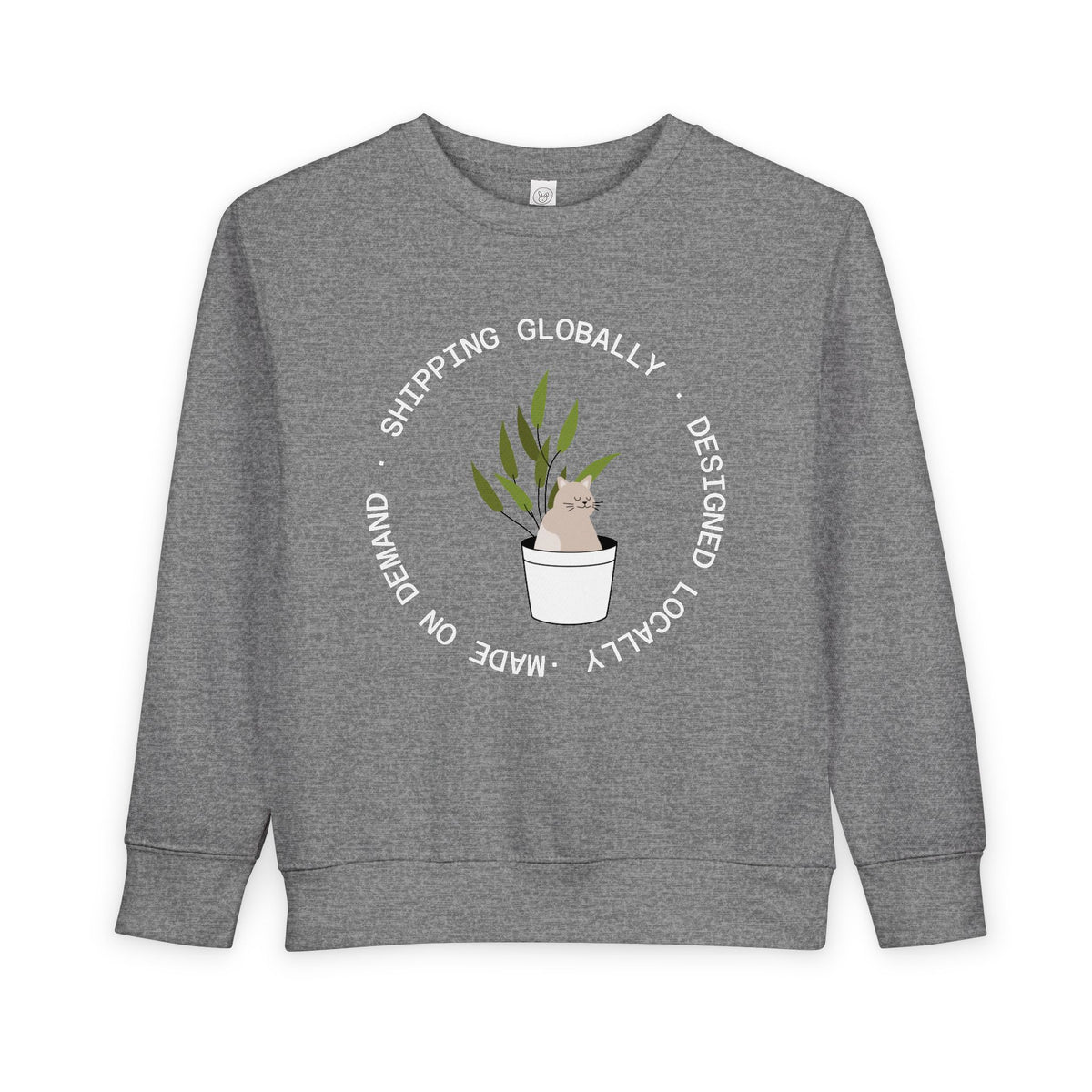 Toddler Sweatshirt — Cute Potted Plant Graphic "Growing Globally"