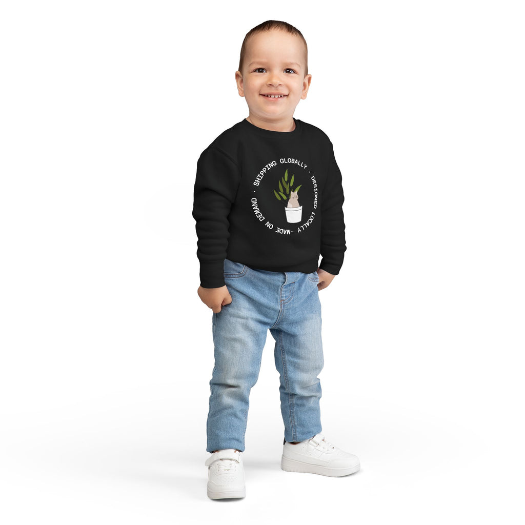Toddler Sweatshirt — Cute Potted Plant Graphic "Growing Globally"
