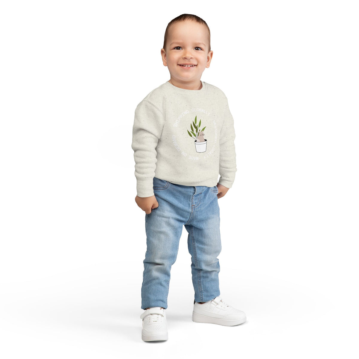 Toddler Sweatshirt — Cute Potted Plant Graphic "Growing Globally"
