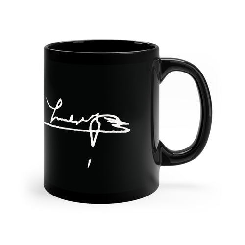 Black Signature Coffee Mug – 11oz Black Ceramic Mug with White Handwritten Script