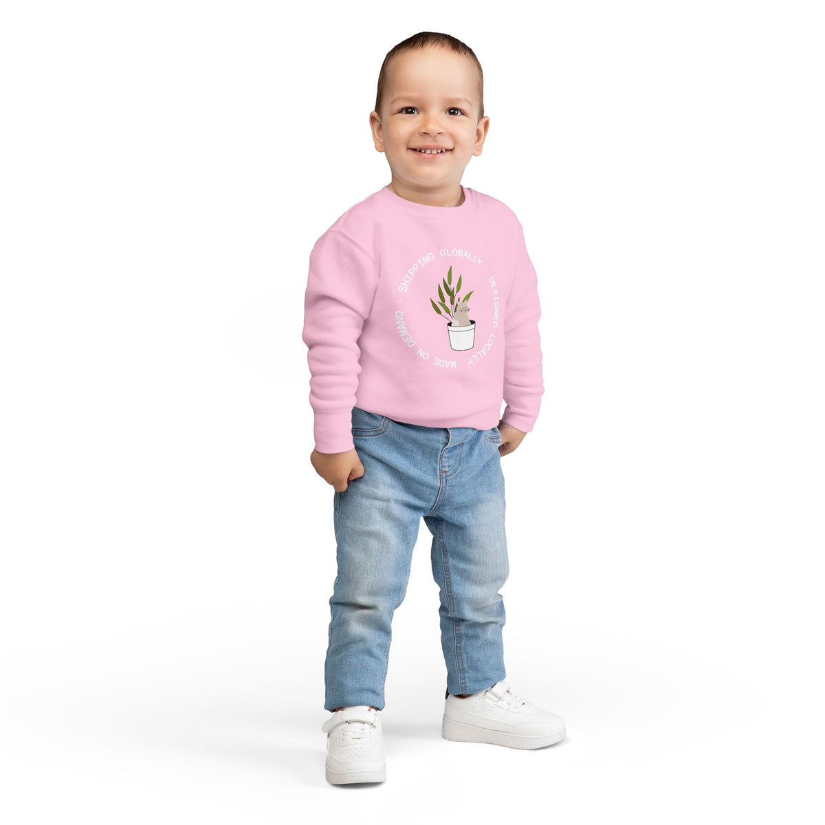 Toddler Sweatshirt — Cute Potted Plant Graphic "Growing Globally"